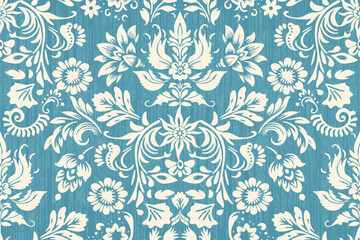 Motifs Ikat floral paisley embroidery on blue background.geometric ethnic oriental pattern traditional.Aztec-style abstract vector illustration.Design for texture, fabric, clothing, wrapping, deco