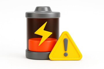 Low battery warning symbol with a lightning bolt and exclamation mark on white background