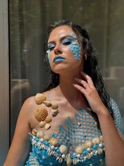 model,makeup,mermaid,shells,beauty