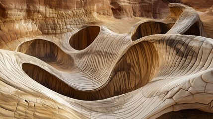 Unique sandstone formations with wave-like patterns in a desert landscape during the golden hour at the Antelope Canyon site