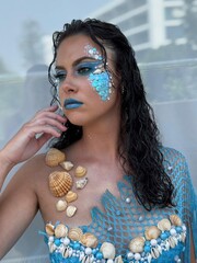 model,makeup,mermaid,shells,beauty