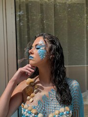 model,makeup,mermaid,shells,beauty