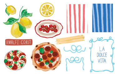 pizza salad and lemon element object for italian design
