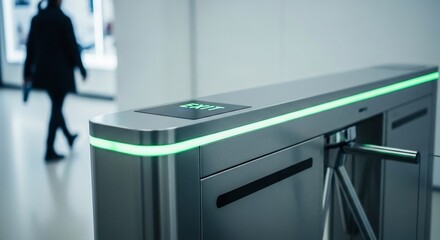 Modern Automated Turnstile Gate with Green Light in Security Entrance Area