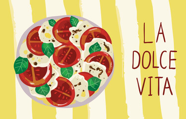 salad italian design on yellow stripe background