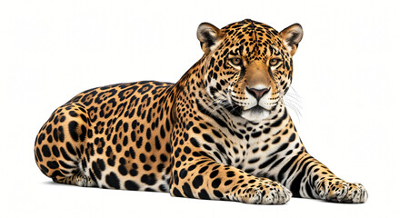 Naklejka premium Jaguar Resting on White Background, Studio Shot