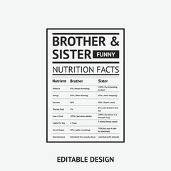 Brothers and Sister funny  nutrition Facts with charts nutrition facts label