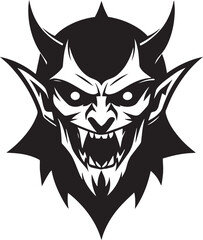 Obraz premium Devil Face Silhouette Vector – Spooky Horned Demon Head Silhouette Clipart 