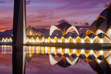 Al Jabbar Grand Mosque Reflected on Lake in Bandung, West Java, Indonesia