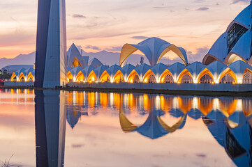Al Jabbar Grand Mosque Reflected on Lake in Bandung, West Java, Indonesia