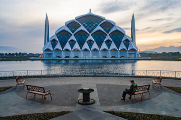 Al Jabbar Grand Mosque Reflected on Lake in Bandung, West Java, Indonesia