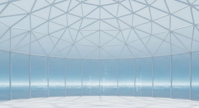 Modern Glass Dome Interior with Geometric Pattern Bright Natural Light - Powered by Adobe