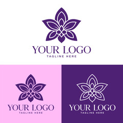 Elegant modern purple orchid logo design for spa, beauty, health and nature brand.