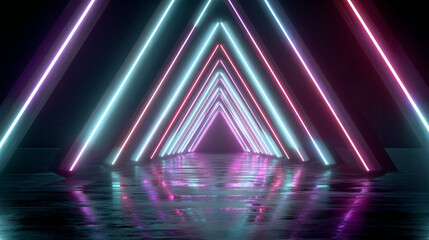Naklejka premium Neon Triangle Pathway: Abstract Light Art Background