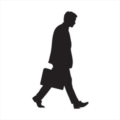 Side View Silhouette of a Male Employee Walking with Briefcase vector illustration