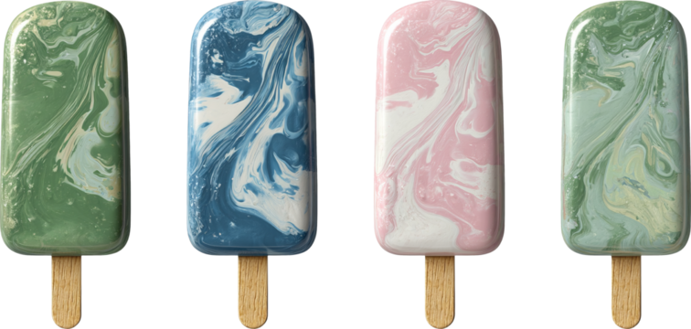 Delightful colorful marble swirl popsicle, sweet frozen dessert