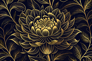 Luxurious golden floral pattern with intricate swirling leaves and a central blooming flower, evoking elegance and sophistication for premium design applications.
