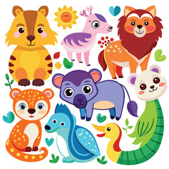 Cute Animal Illustrations: Cartoon Wildlife Collection for Design Projects