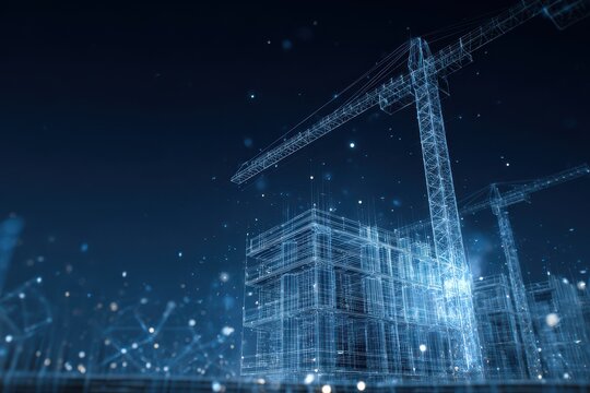 Digital Construction Blueprint Futuristic Concept of Building Design