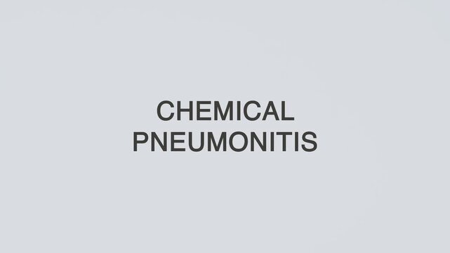 Chemical pneumonitis word diagnosed with a stethoscope held in hand on a white background, illustrating lung inflammation from chemicals, medical diagnosis, healthcare concept, and awareness