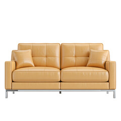 Modern Leather Sofa with Minimalist Design and Comfortable Cushions in Warm Neutral Color Scheme