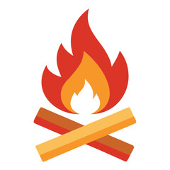 Whimsical illustration of a warm crackling campfire with stacked wooden logs and glowing embers