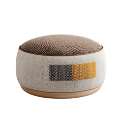 Modern upholstered round pouf with textured fabric and minimalist design for contemporary home decor