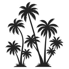 Tropical Palm Tree Grouping in Black and White Silhouette Style silhouette
