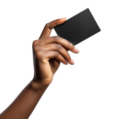 Hand holding blank black card