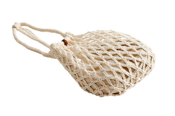 Off-white crocheted mesh shopping bag with handles