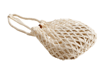 Off-white crocheted mesh shopping bag with handles
