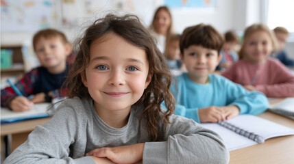 Cheerful classroom learning moment diverse students engaged in school activities