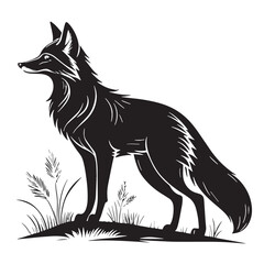 black fox Silhouette Vector, High Quality Illustration on White Background