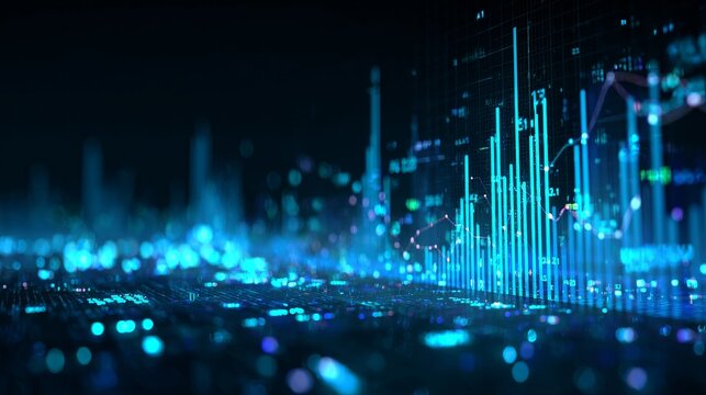 Illuminated Financial Chart with Increasing Bars and Bright Trend Line Symbolizing Profit and Progress