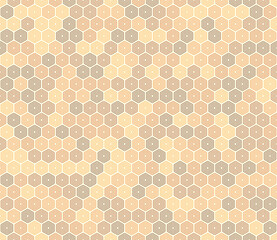Hexagon vector pattern. Rounded stacked hexagons mosaic cells. Orange color tones. Hexagon geometric shapes. Seamless pattern. Tileable vector illustration.