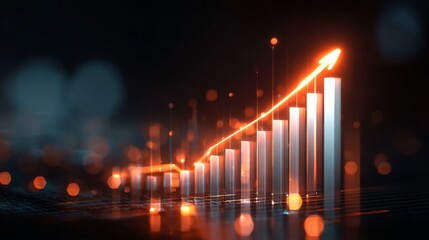 Illuminated Financial Chart with Increasing Bars and Bright Trend Line Symbolizing Profit and Progress
