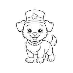 a puppy wearing a tiny leprechaun hat coloring page