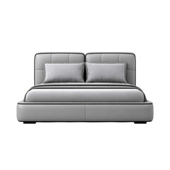 Fototapeta premium Modern Elegant Bed Design with Soft Grey Upholstery and Comfortable Pillows for Stylish Interior Decoration