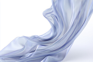 Elegant flowing light blue silk fabric on white background, abstract soft texture wave, luxury satin drapery design for fashion, beauty and cosmetic concept