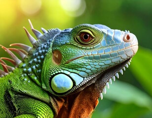 Close-up of a vibrant iguana