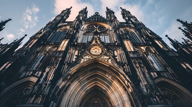 Majestic cathedral exterior with gothic towers against the sky