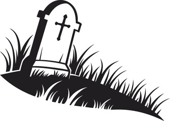 Grave with headstone and crescent moon silhouette for a somber occasion