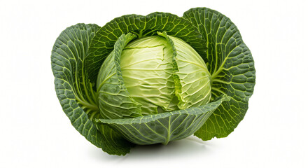 Obraz premium Fresh Green Cabbage Head Isolated on White