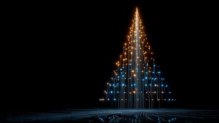 Futuristic Digital Christmas Tree Glowing Orange Light, Modern Technology Festive Abstract Joyful - Powered by Adobe