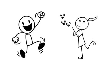 Set of hand drawn man and woman, set of stickman, doodle, cartoon