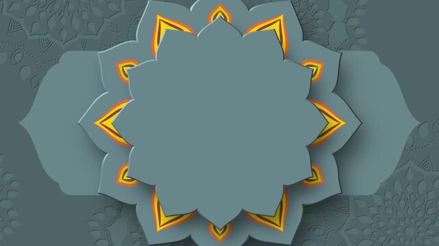 Rotating Indian Rangoli with copy space. Diwali festival of lights. Blue color background. 4K loop video animation.