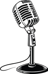 Retro broadcast microphone on a classic stand vintage silhouette