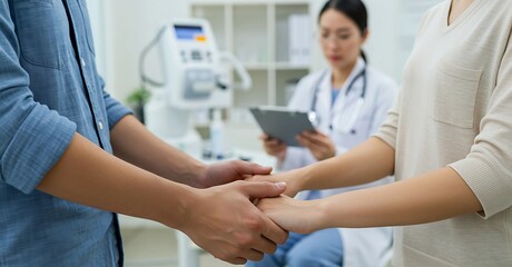 Obraz premium Supportive Moment in a Clinical Setting With a Caring Doctor Nearby