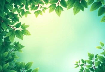 Obraz premium Soft green to blue gradient, stylized leaf pattern evokes lush forest & sky, flora, leaves