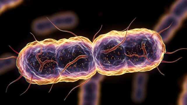 Dividing Bacteria Cell Animation: Microscopic View of Cellular Division Process